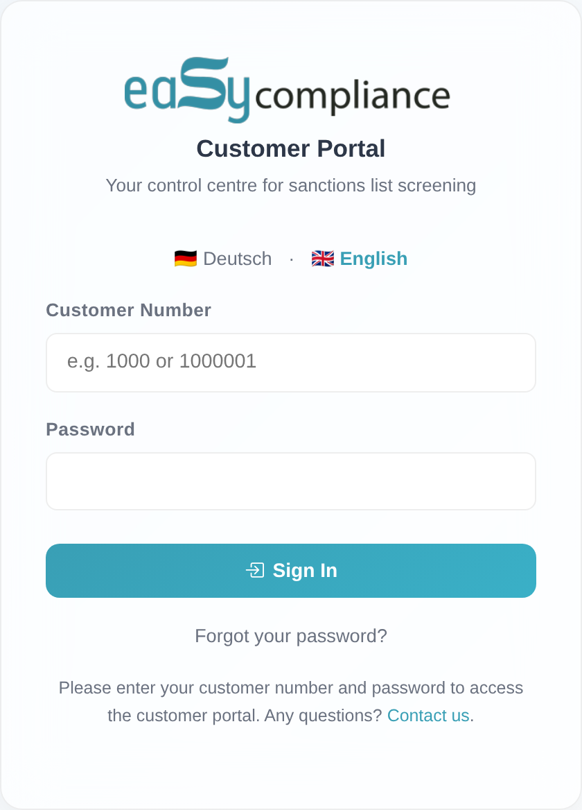 Customer portal sign-in form with the Customer Number and Password fields and the “Sign In” button.