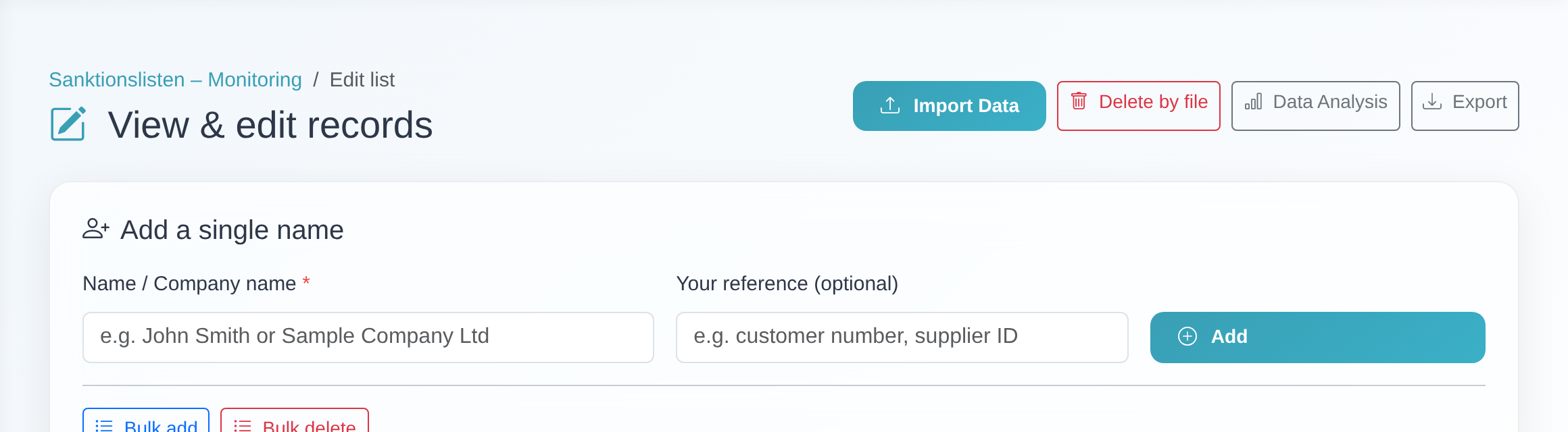 “View & edit records” page with the “Export” button at the top right.